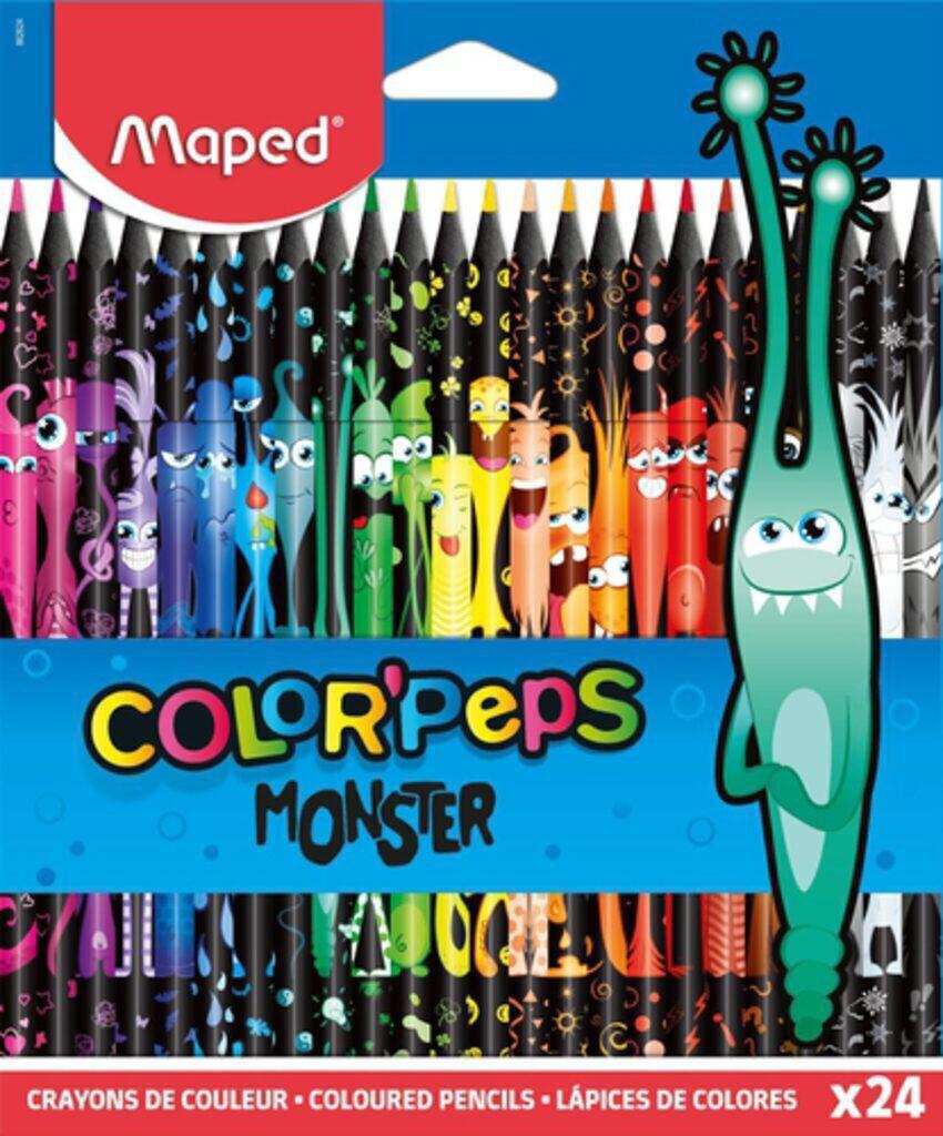 Карандаши цвет. 24цв Maped Color Peps Black Monster декорированные, пластиковые