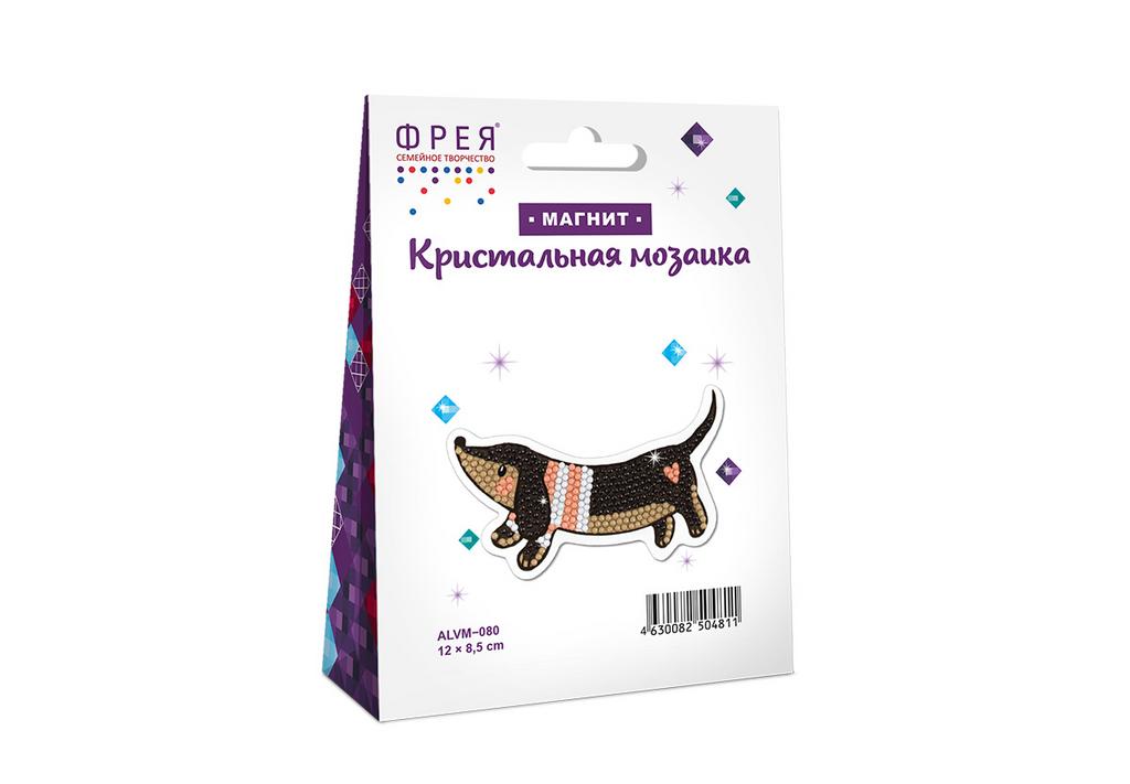 Кристальная (алмазная) мозаика магнит "Такса" 12 х 8.5 см