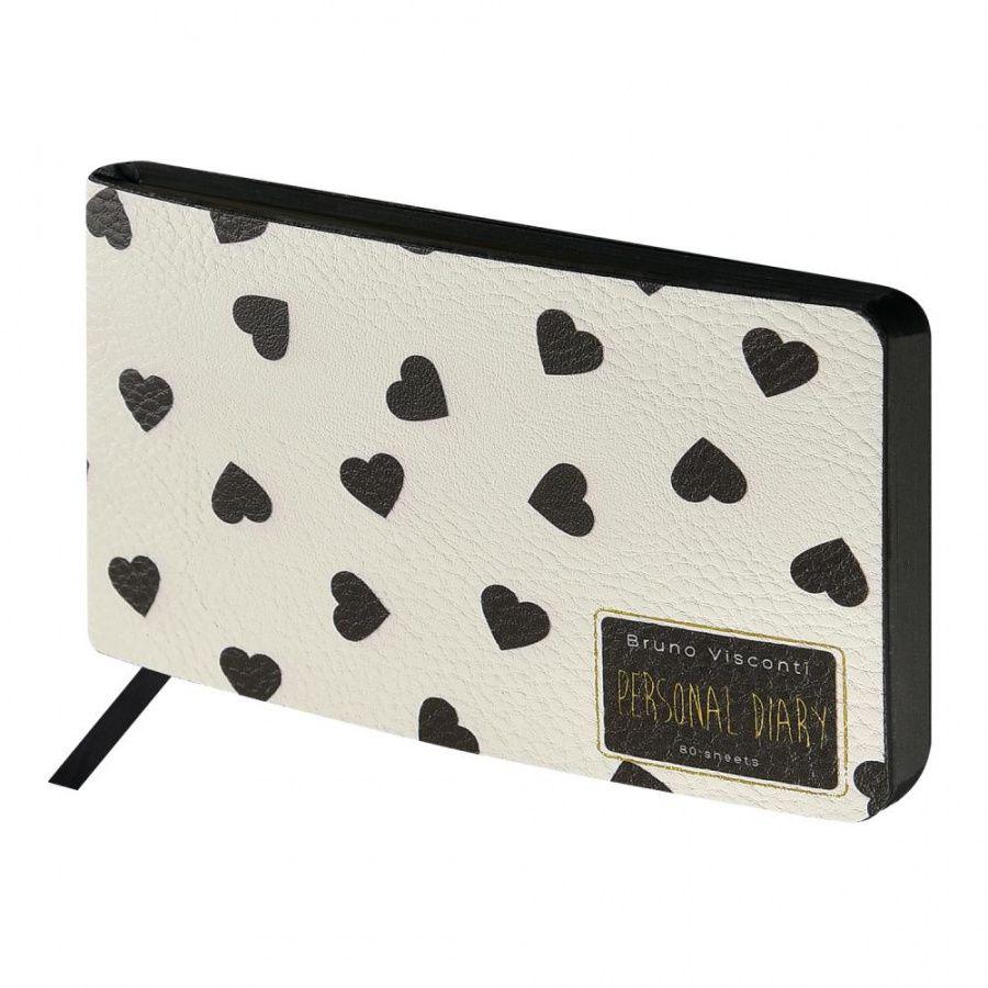 Еженедельник недат. А6 80л., мягк.обл., кож.зам. "Black&amp;amp;amp;amp;White. Сердечки"
