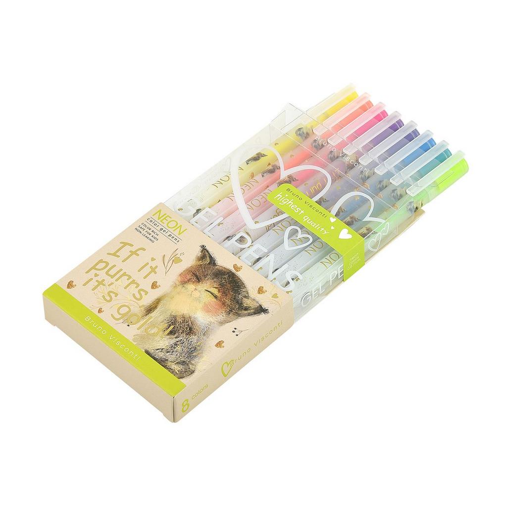 Набор гелевых ручек BV 8 цв. BV "Neon. Милый котик" 0,8мм