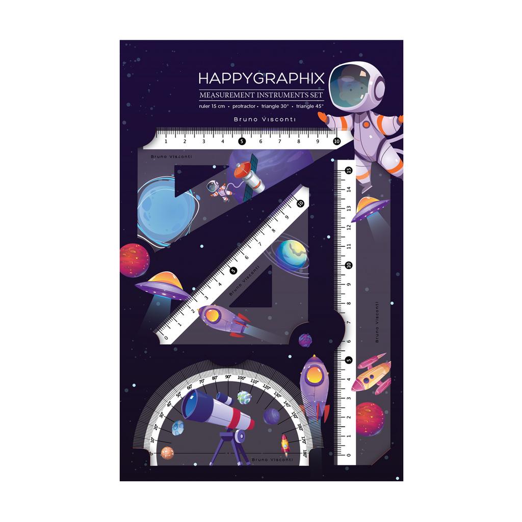Набор геометрический (2 треуг., 15см лин., трансп.) "HappyGraphix. Космос"