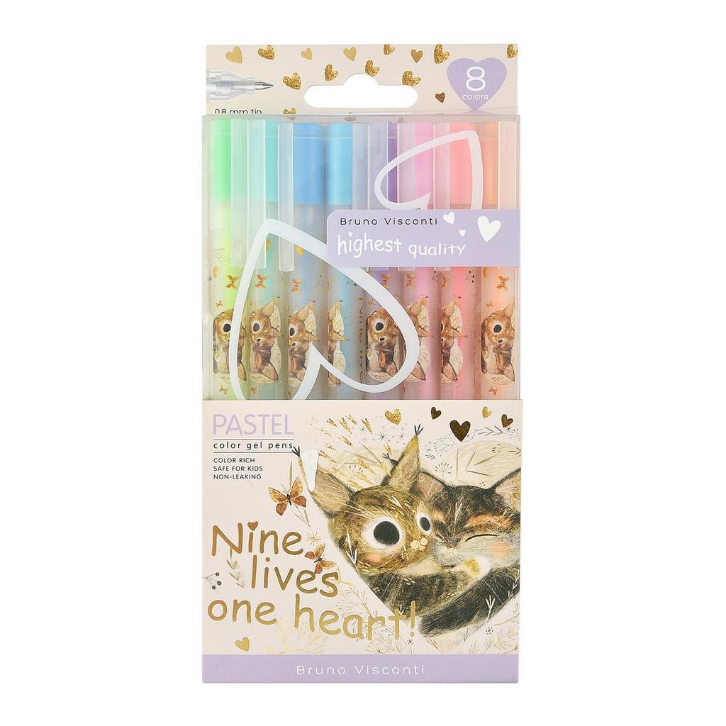 Набор гелевых ручек BV 8 цв. BV "Pastel. Котики. Счастье" 0,8мм