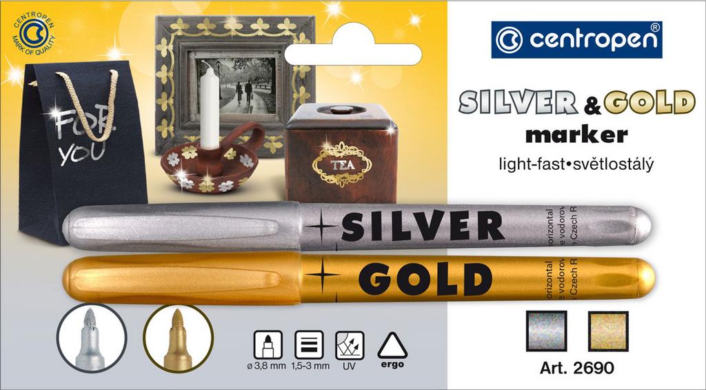 "Centropen" Маркеры BL (Gold + Silver) 2690/2 1.5-3 мм перо круглое 2690/2 золотой и серебряный