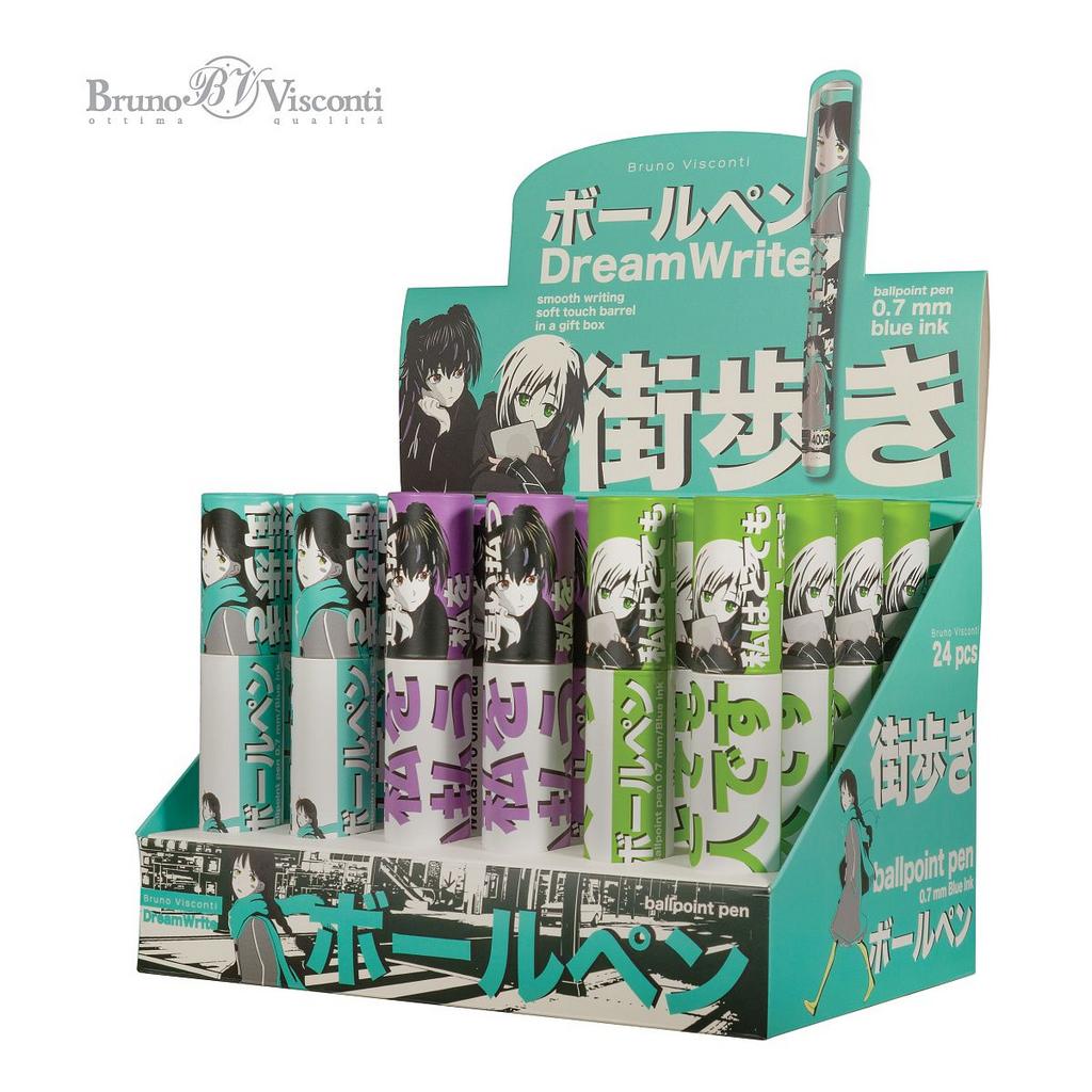 Ручка шар. BV "DreamWrite. Manga Anime. City" синяя, 0,7мм, 3 вида**