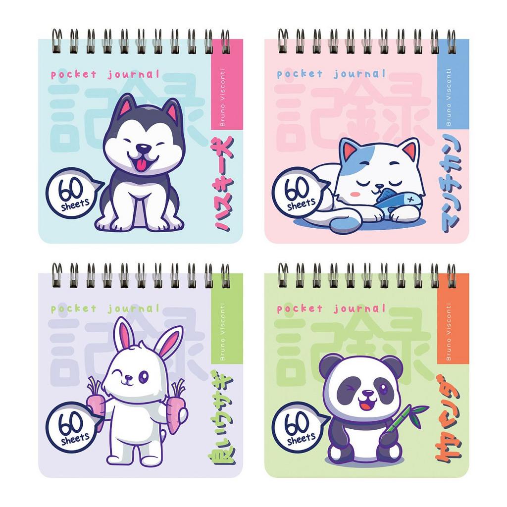 Блокнот 90*90мм пласт.обл. 60л "Pocket journal. Kawaii animals" лин