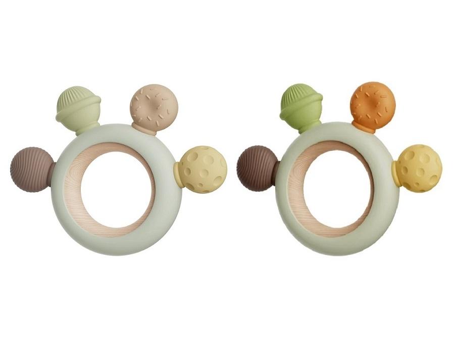 Прорезыватель силиконовый с деревянным кольцом "Сладости" а ассорт.