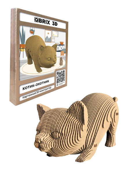 Картонный 3D конструктор Котик-охотник