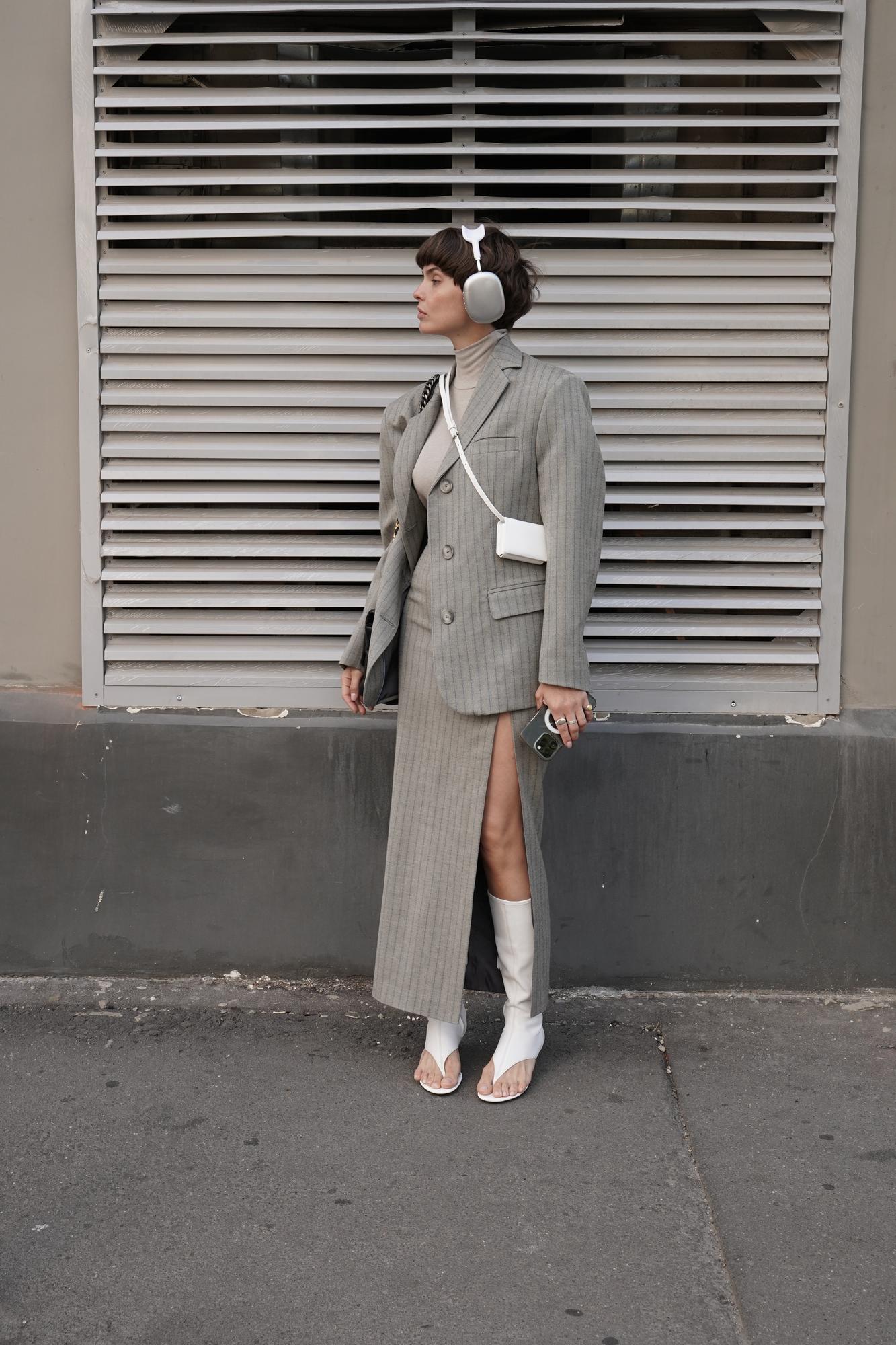 Юбка макси с разрезом на ноге из шерсти "ёлочка"